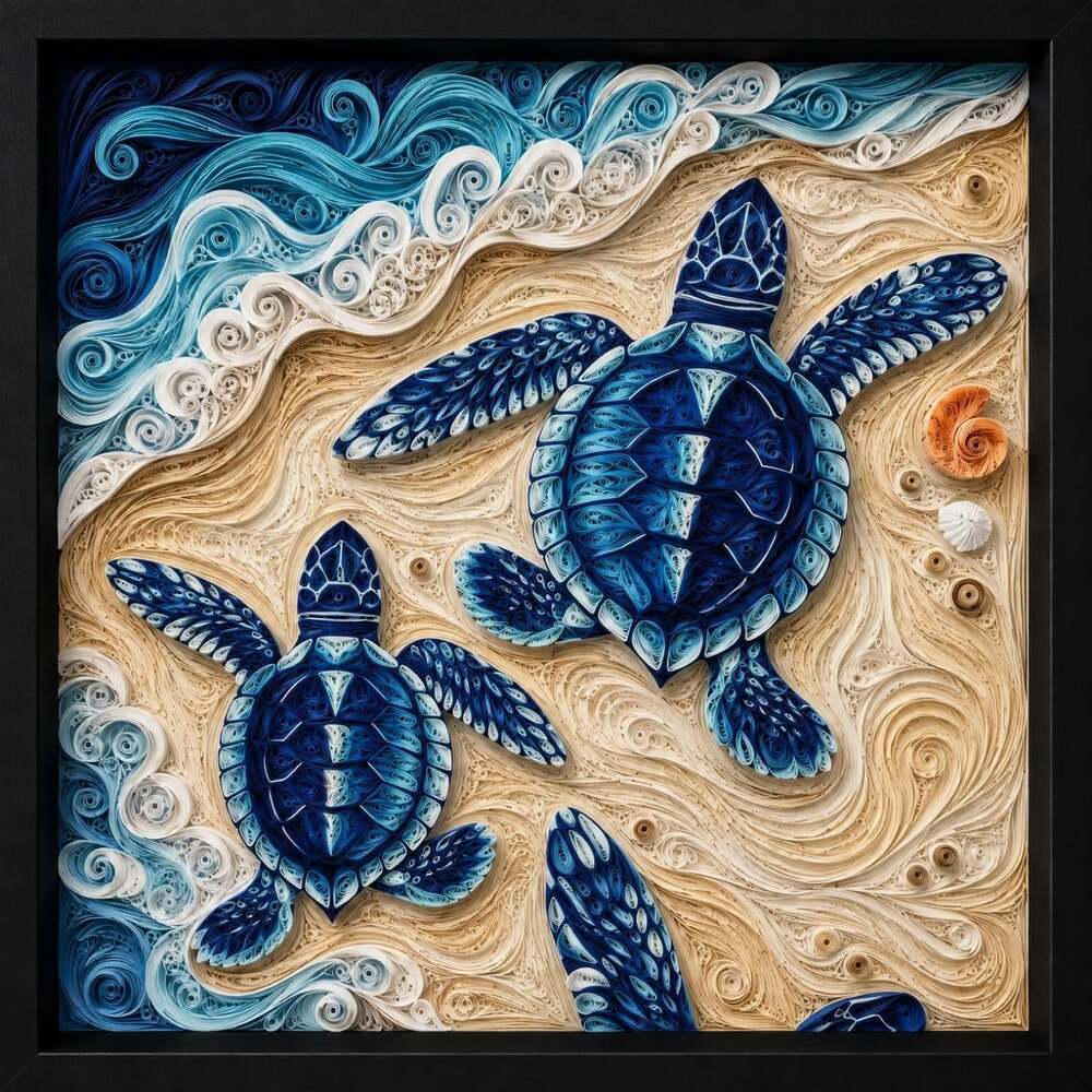 8 X 8 Black Framed Quilled Sea Ccf 7